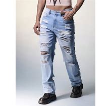 Men's Blue Ripped Casual Denim Jeans,L