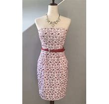 Jean Paul Gaultier Strapless Dress Floral Red White Belted In Red Size
