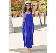 Women's Boho Maxi Dress Cover-Up - Blue, Size L By Venus