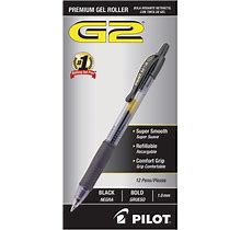 Qty 4 | Pilot Pilot G-2 Retractable Gel Pens, Bold Point, 1.0 Mm, Clear Barrels, Black Ink, Pack Of 12 Pens (Min Order Qty 4) MPN:31256