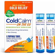 Boiron Coldcalm On The Go Cold Relief For Sneezing, Runny Nose, Nasal Congestion, And Sore Throat - 2 Count (160 Pellets)