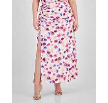BAR III Plus Size Printed Ruched Slit-Front Mesh Maxi Skirt, Created For Macy's Tatiana Tropical