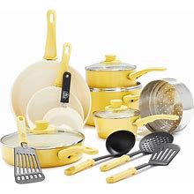 Soft Grip Ceramic Nonstick Cookware Pots And Pans Set Of 16 - Yellow