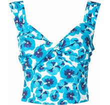 Isolda - Pleated Floral-Print Cropped Top - Women - Cotton - 38 - Blue