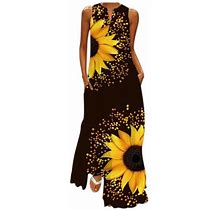 Women Sleeveless Print V-Neck Maxi Dress Summer Party Cami Dress With Pockets