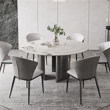 Round Dining Table Contemporary Dining Table With Stainless Steel Pedestal Base - 47.2"L X 47.2"W X 29.5"H Lazy Susan Without Chairs