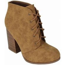 Speed Limit 98 Women Chunky High Heel Ankle Boots Lace Up Booties Zilpah-S Tan Brown 9