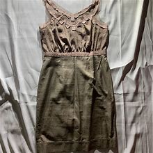 Loft Dresses | Ann Taylor Loft Dress Size 4 Ruffle Length 37" Polyblend Pencil Zip S2 | Color: Cream/Tan | Size: 4