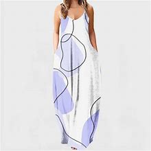 Finelylove Casual Summer Dresses Petite Formal Dresses For Women V-Neck Printed Sleeveless Sun Dress White 2XL