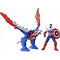Marvel Mech Strike Mechasaurs, 4-Inch Captain America With Redwing Mechasaur Action Figures, Super Hero Toys For Kids Ages 4 And Up