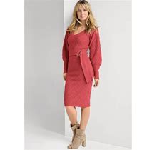 Women's Belted Midi Sweater Dress - Red, Size L By Venus