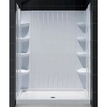 Dreamline 34 in. D X 60 in. W X 75 5/8 in. H Center Drain Acrylic Shower Base And QWALL-3 Backwall Kit In White, DL-6147C-01