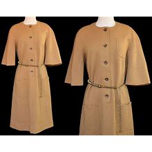 Vintage 60S Kimberly Dress, Mocha Brown Wool Jersey Knit Day Dress, Minimalist Dress, Button Up Shirtdress, Size M To L, Medium To Large