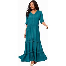 Roaman's Women's Plus Size Lace Crinkle Maxi Dress - 30/32, Blue
