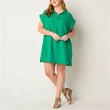 St. John's Bay Plus Short Sleeve Shift Dress | Green | Plus 3X | Dresses Shift Dresses | Spring Fashion