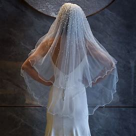 Vintage Rhinestone Faux Pearl Decorative Double Layer Bridal Veil Elegant Wedding Accessories For Women And Girls,Temu