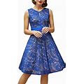 Kate Kasin Womens Sleeveless Cocktail Dresses Floral Lace Short Formal Prom Dress Royal Blue S, Royal Blue-Boat Neck, Small