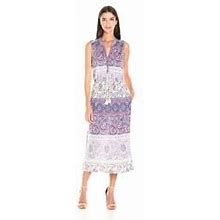 Lucky Brand Dresses | Lucky Brand Womens Size 2X Floral Drawstring Dress Purple Long Sleeveless V-Neck | Color: Purple | Size: 2X
