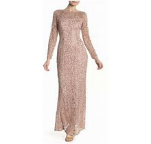Marina Rose Blush Taupe Pink Sequin Lace Long Sleeve Maxi Sheath Dress Size 6