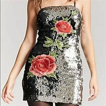 Forever 21 Dresses | Two-Tone Sequin Rose Applique Dress | Color: Black/Silver | Size: L