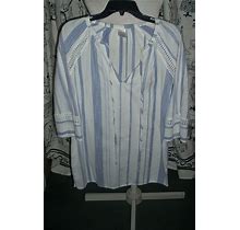 Merona Blue White Striped Crochet Drawstring Neckline Tunic Dress