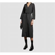 $275 Meimeij Women's Gray Tied Waist V-Neck Midi A-Line Dress Size 42