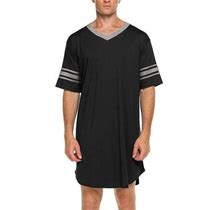 Sunsiom Men Oversized Short Sleeve Pajamas V Neck Stripe Irregular Hem Long Sleepshirts Soft Loose Casual Homewear