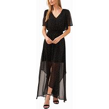 Cece Women's Polka Dot Flutter-Sleeve Maxi Dress - Rich Black - Size L