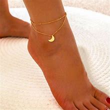 Crescent Moon Layered Anklet | Color: Gold | Size: Os