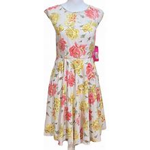 Betsey Johnson Dresses | Nwt Betsey Johnson Dress Gorgeous Yellow/White/Pink Floral Sheer Size 4 Lined | Color: White/Yellow | Size: 4