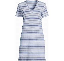 Lands' End Petite Slub Short Sleeve V Neck Above Knee T Shirt Dress - Tide Blue Multi Stripe