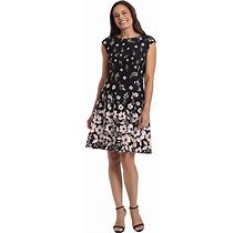 Petite London Times Floral Cap Sleeve Fit & Flare Dress, Women's, Size: 10 Petite, Black Blush