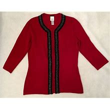 J.Crew Cardigan Sweater Women Size Medium Red Cable Long Sleeve