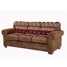 American Furniture Rolled Arm Sofa 88" Upholstered Nailhead Trim In Brown/Red