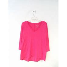 Chico's Womens Cotton-Blend Slub V-Neck Tee Size 3 Pink 3/4 Sleeve Top 570223757
