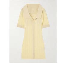Jacquemus Manta Poplin-Trimmed Ribbed-Knit Mini Dress - Women - Yellow Dresses - XS
