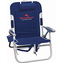 Tommy Bahama Big Boy 4-Position Folding 13" High Seat Backpack Beach Or Camping Chair, Aluminum, Navy