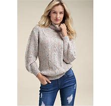 Women's Popcorn Cable Knit Sweater - White Multi, Size L By Venus