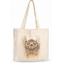 Canvas Tote Bag, Animal Design, Heavy Duty Gusseted, 100% Natural Cotton, For Shopping, Grocery, Laptop (T-SLOTH-XL)