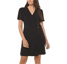 Michael Kors Women's Ring Faux Wrap Dress Black Size Petite Large