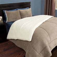Comforter Set - Sherpa And Fleece Bedspread With Pillow Shams By Windsor Home - Taupe - Queen