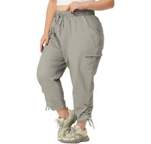 Women's Plus Size Fashion Elastic Waist Stacked Cargo Jeans Pants, Size: 1XL, Grey