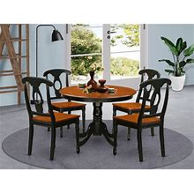 East West Furniture HLKE5-BCH-W 5 Piece Dining Room Table Set Includes A Round Kitchen Table With Pedestal And 4 Dining Chairs, 42X42 Inch, Black &