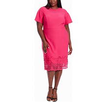 London Times Plus Size Lace-Trim Fit & Flare Dress - Pink - Size 20W