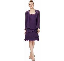 S.L. Fashions Sl Fashions Womens Embellished Tiered Sequin Jacket Petite And Regular Special Occasion Dress Eggplant 14 Us
