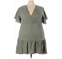 Shein Casual Dress - A-Line Plunge Short Sleeves: Green Dresses - Women's Size 2X