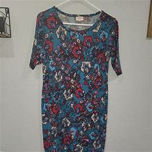 Lularoe Dresses | Lularoe-Blue With Red Paisley Print Julia Dress-Size M | Color: Blue/Red | Size: M