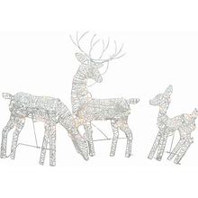 Northlight Set Of 3 White Glittered Doe, Fawn And Reindeer Lighted Christmas Outdoor Decoration