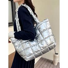 Silver Ultra-Lightweight High-Capacity Quilted Tote Bag Shoulder Bag