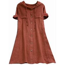 Summer Svings Clearance 2024! Tagold Womens Summer Dresses,Fashion Women Solid Short Sleeve Hooded Dress Ladies Button Mini Dresses